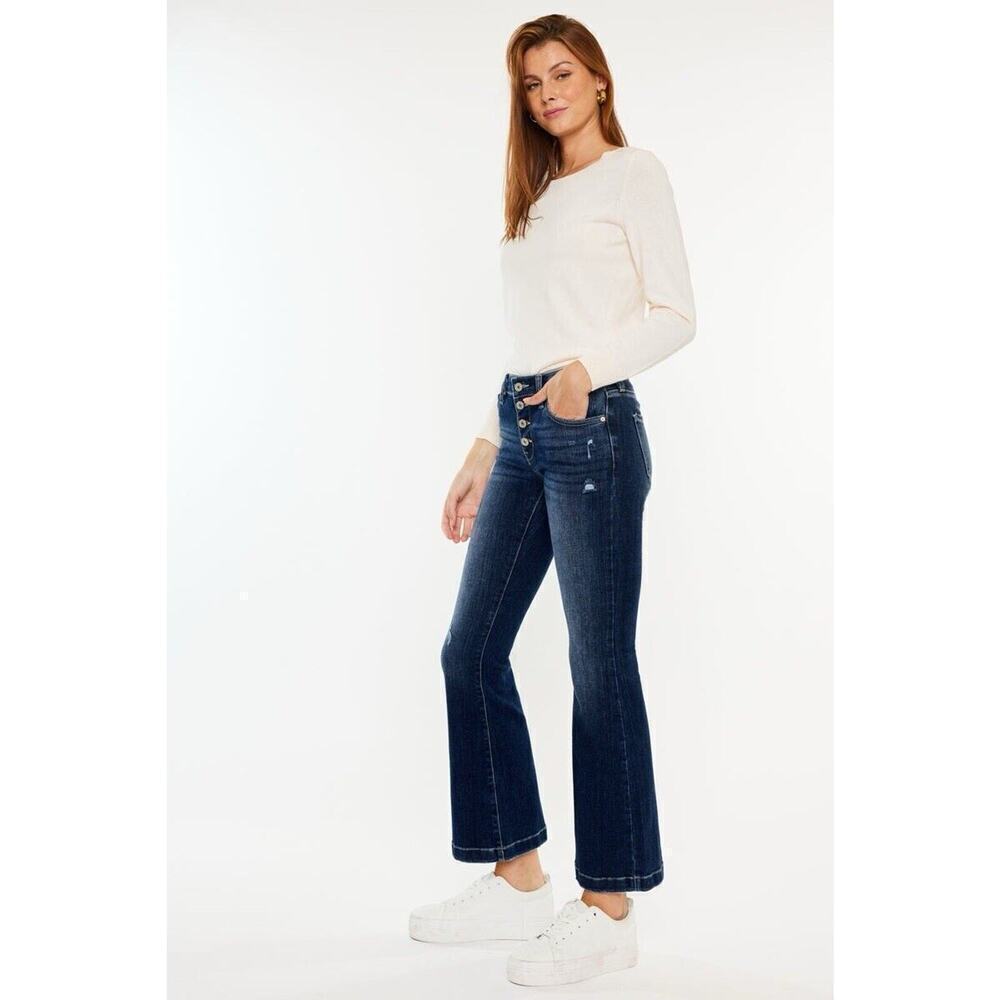 Kancan Jeans 31 Dark Wash Baylor Mid rise Flare Western Cowgirl Preppy - Picture 2 of 14